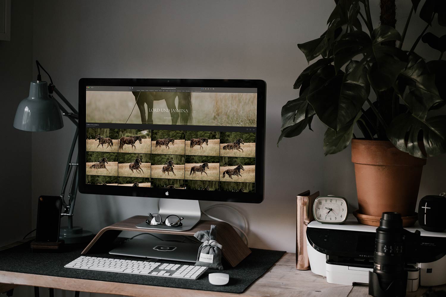 Computer auf dem Schreibtisch zeit Auswahlgalerie für ein Pferdefotoshooting